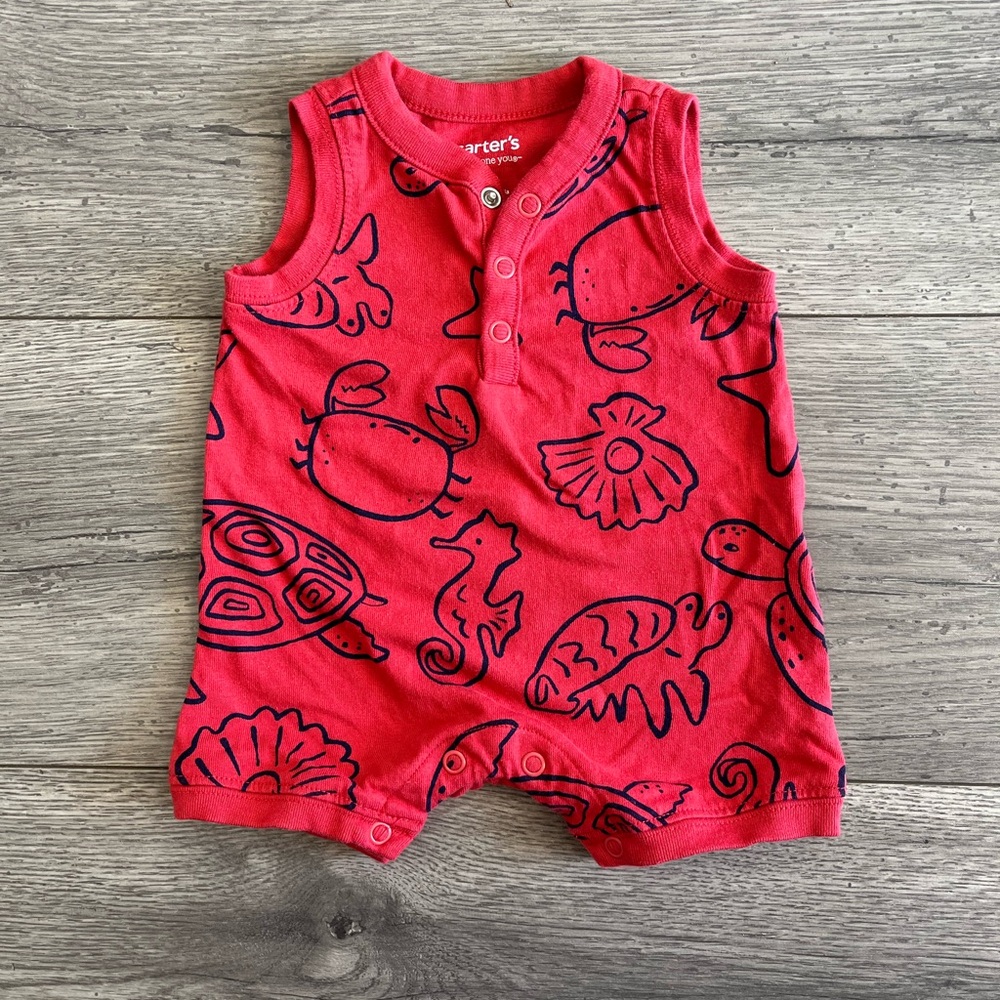 Carter’s Just One You Baby Boy Sleeveless Tank Romper Beach Red 3M Crab Turtle